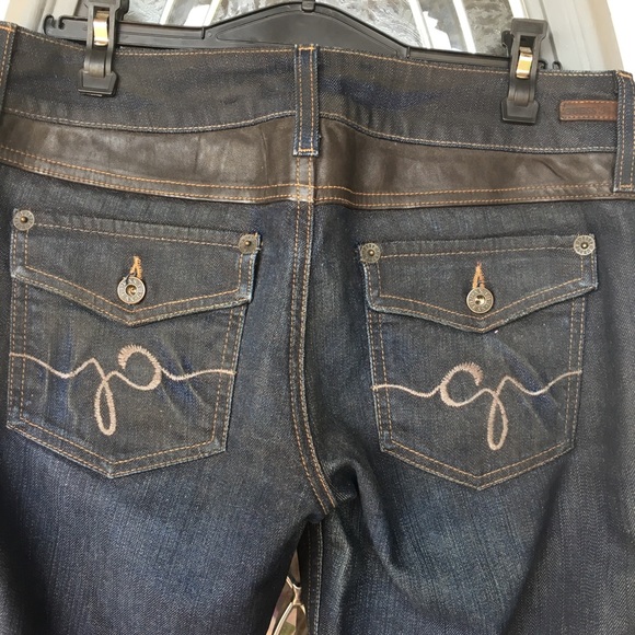 jeans with leather pockets